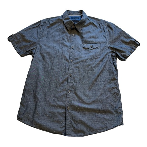 DKNY Jeans Button-Up Shirt Short Sleeve Flap Chest Pocket Collared Cotton Size L - Picture 1 of 10